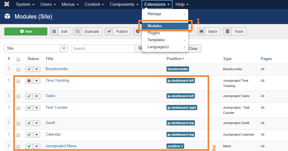 JoomlA modules manager - JoomProject