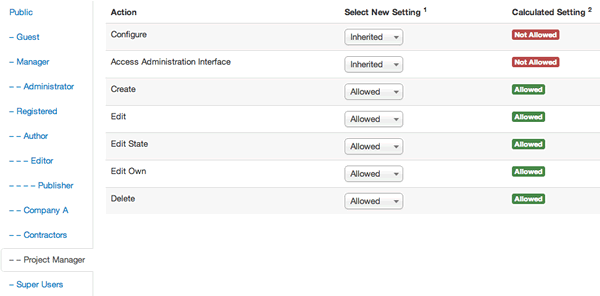 JoomProject - permissions - Project manager permission