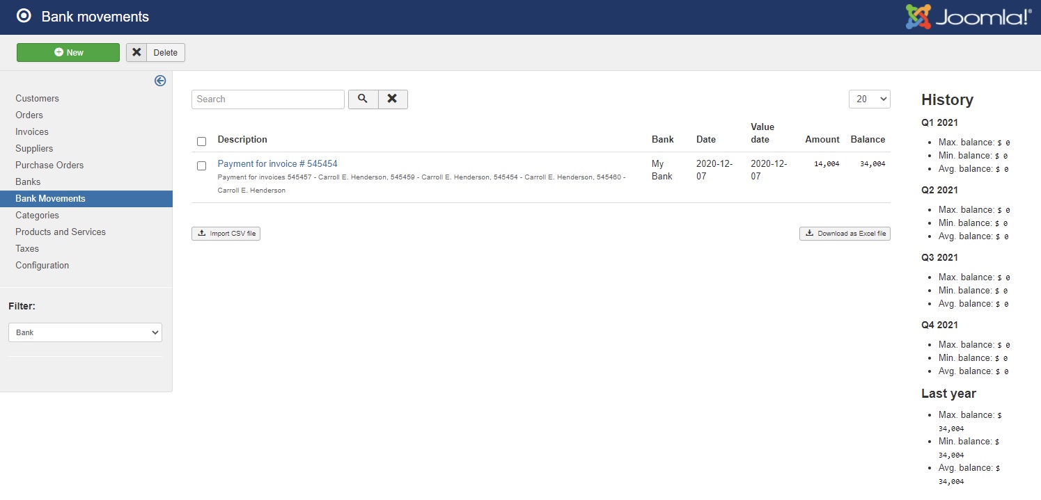 easy erp bank mouvements