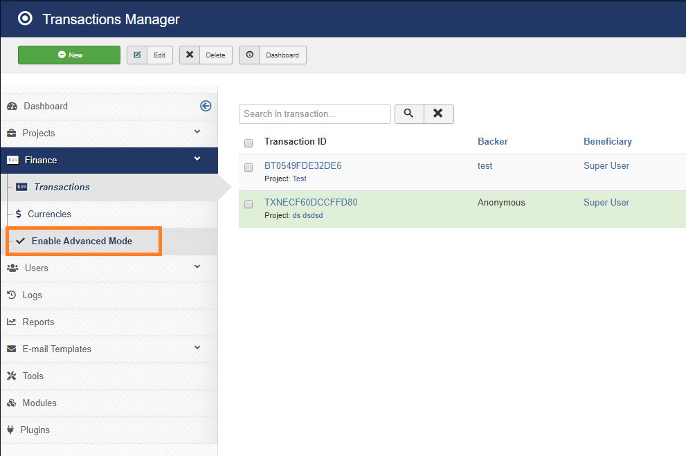 enable advanced finance mode