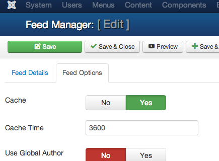 joomrss cache settings