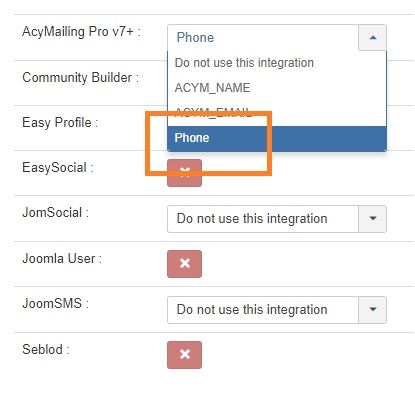 joomsms acymailing integration 2