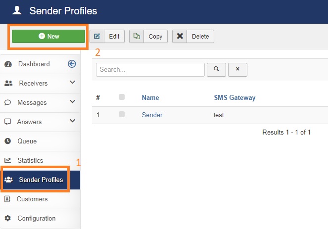 joomsms create sender profile