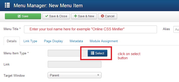 Add menu title and select tool