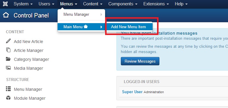 Add new menu item and choose tool category