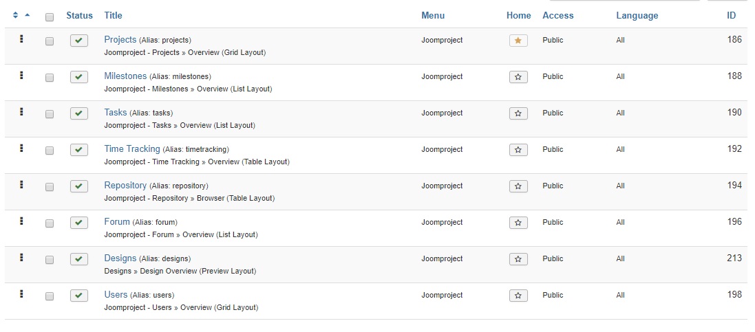 Menu items created automatically - JoomProject