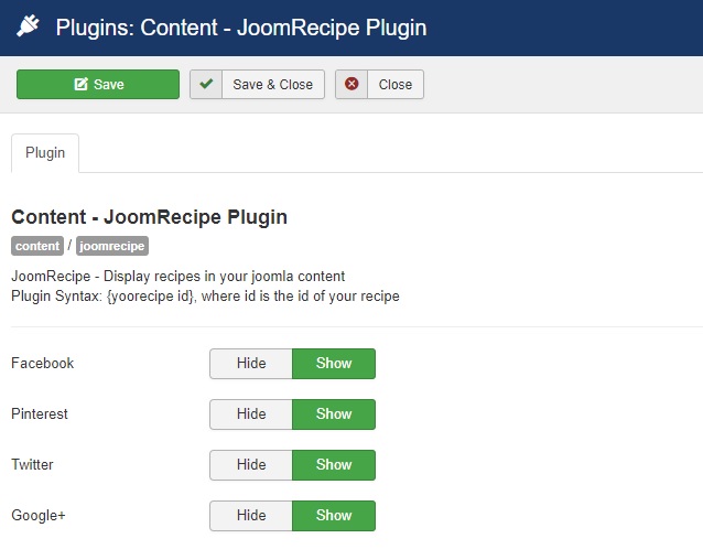 Display recipe inside Joomla article - JoomRecipe