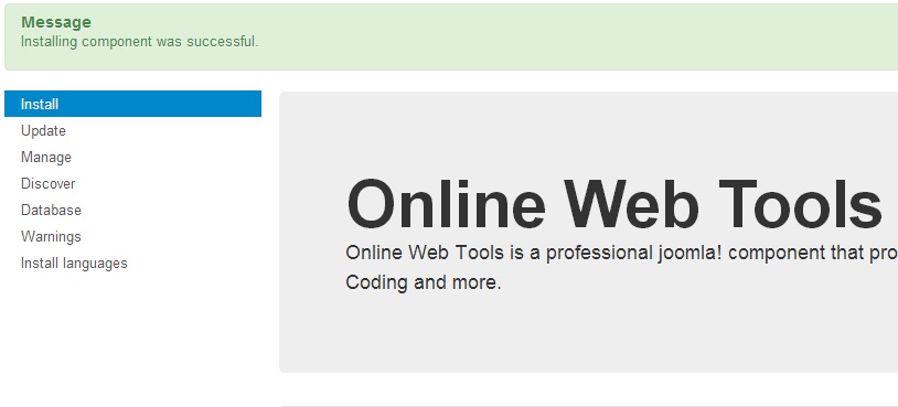 Installation success of Online Web Tools Component - Step 3