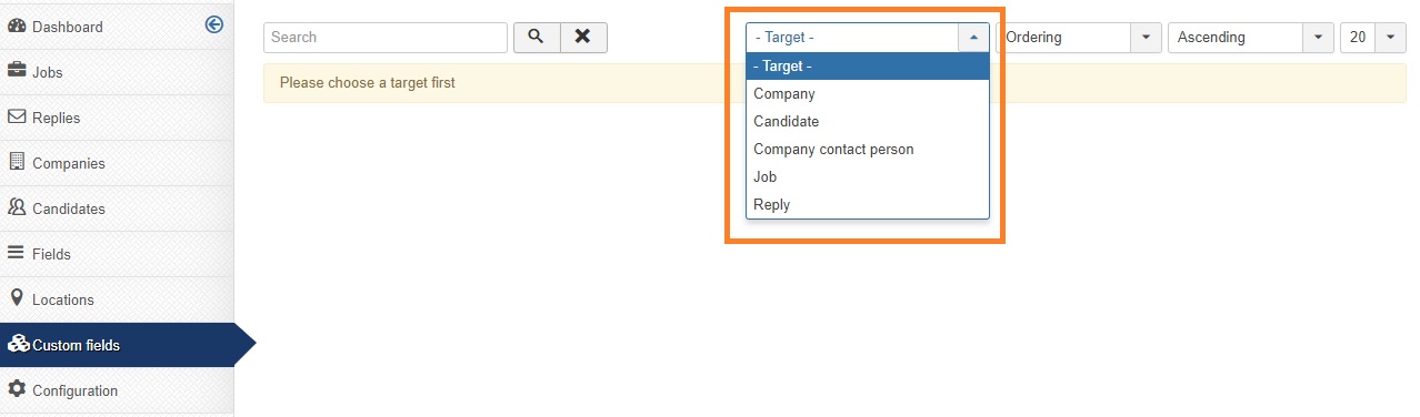 choose custom fields target