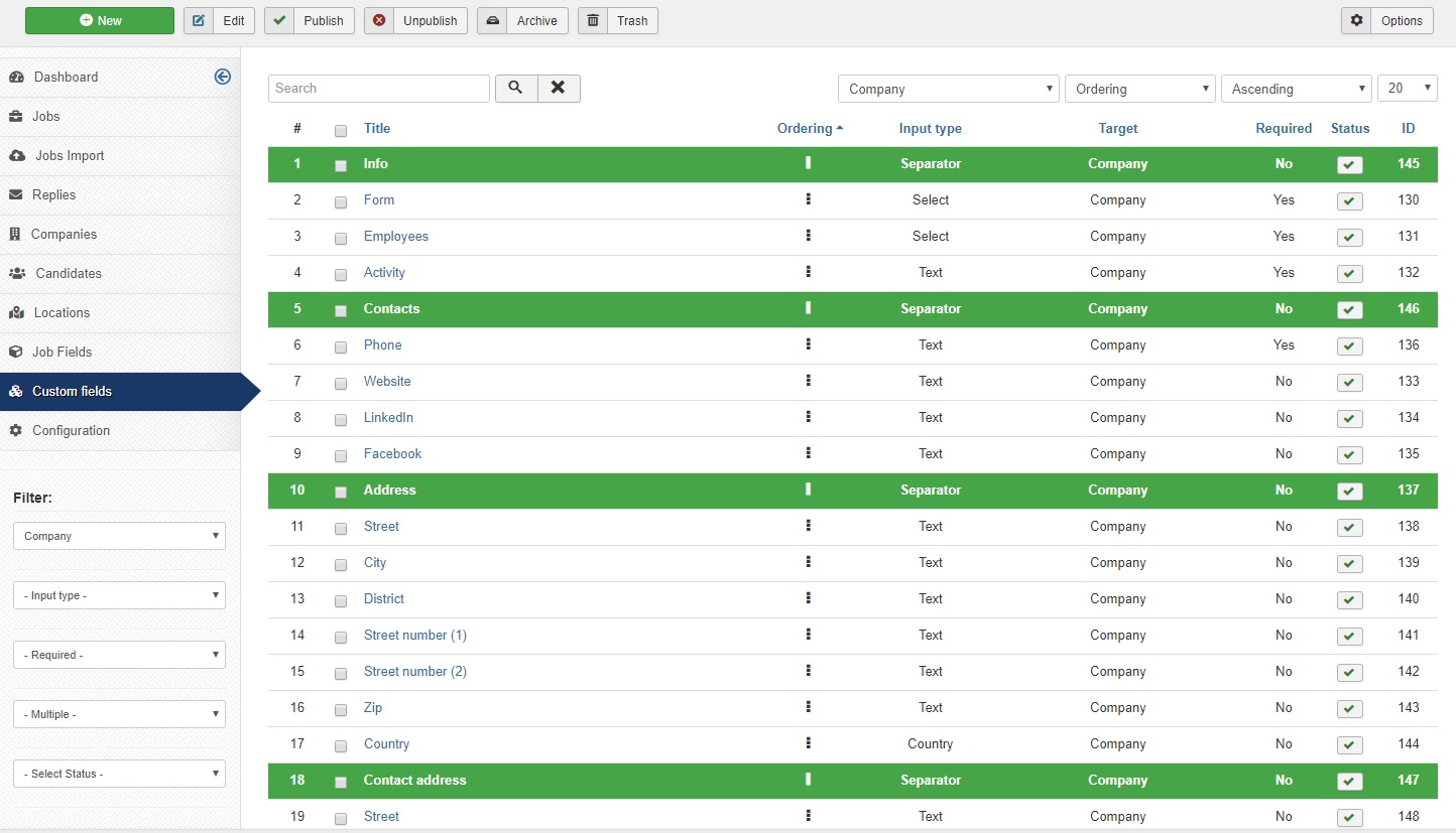 custom fields filtering