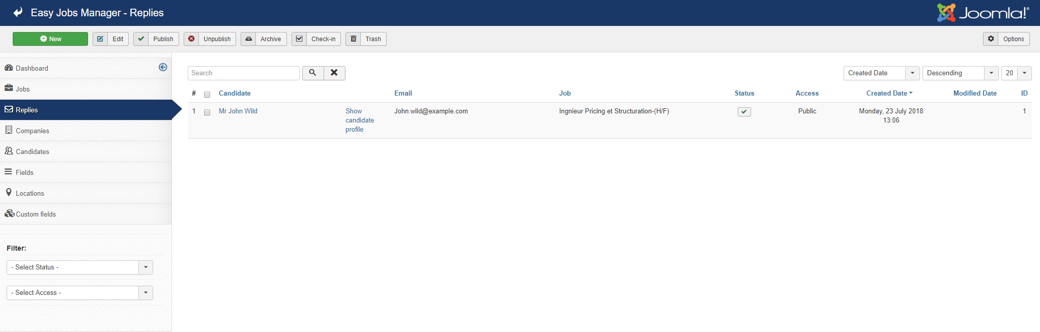 replies list in administration