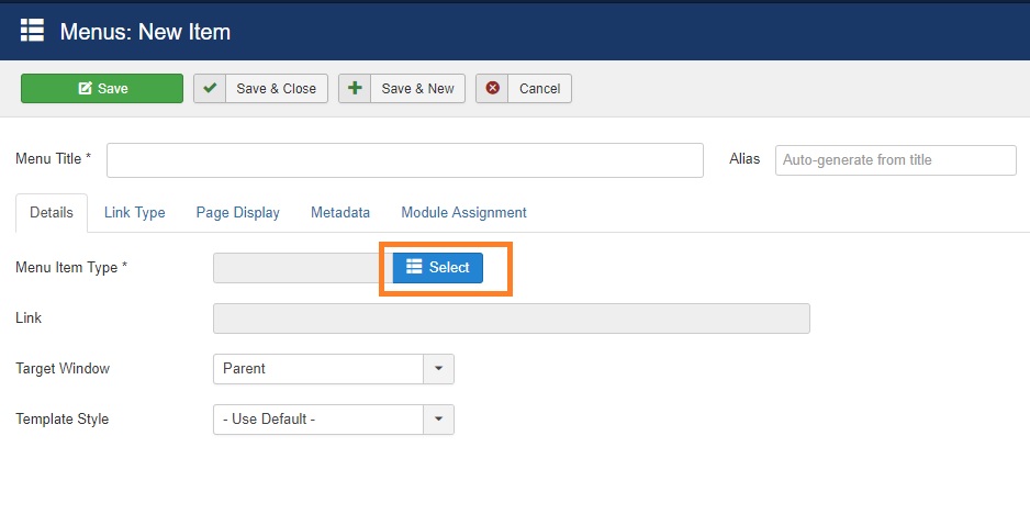 select menu type