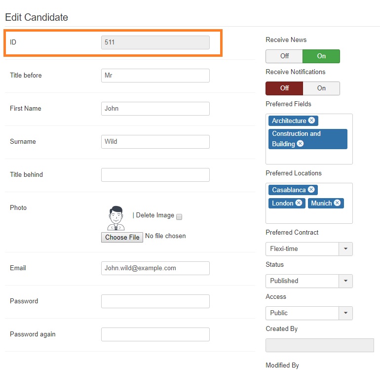 user id in candidate