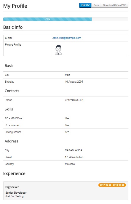 user profile