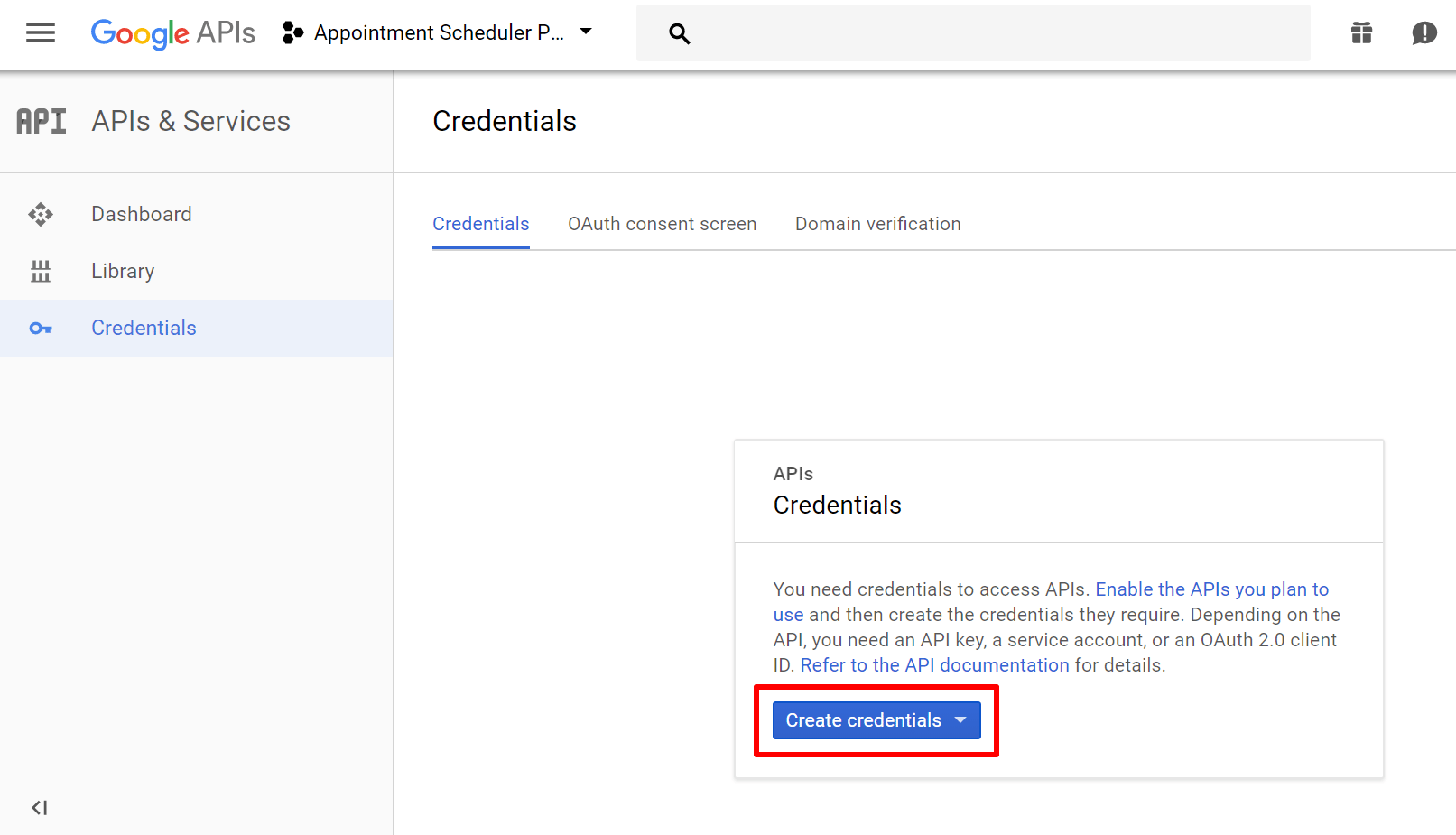 7 create project credentials