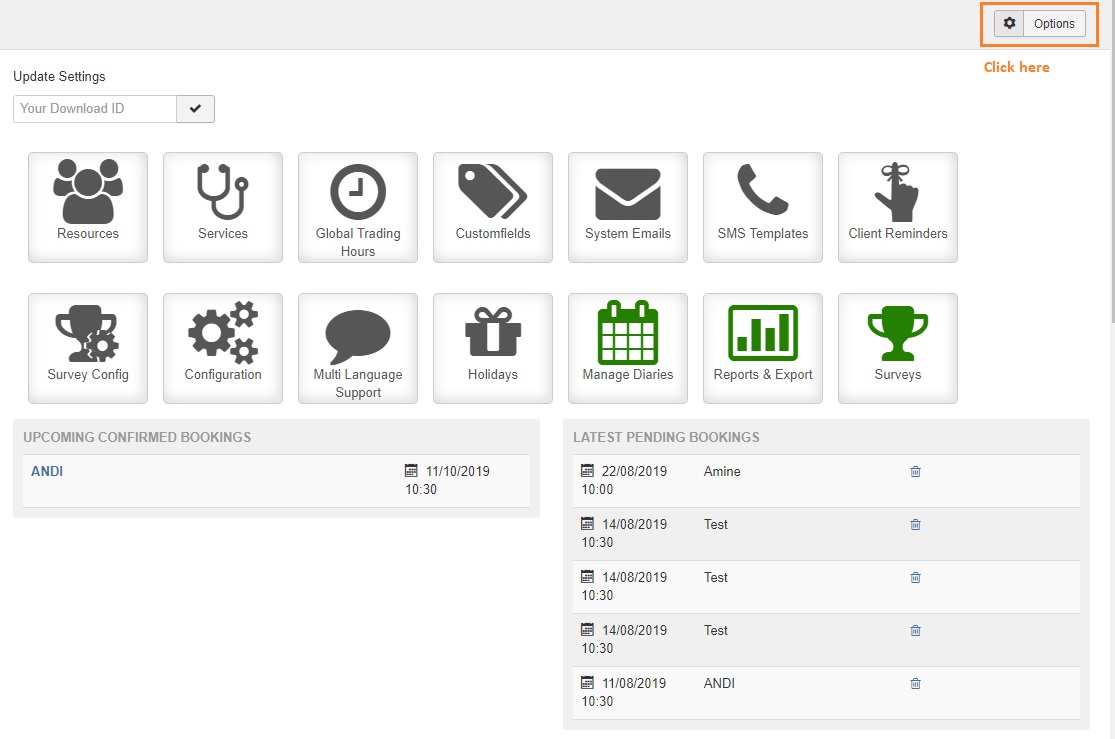 access to options config easy services booking