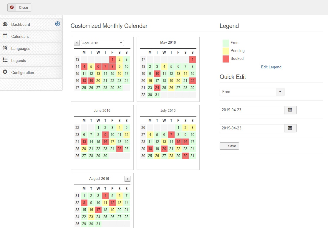 Easy Calendar simple availability calendar for Joomla