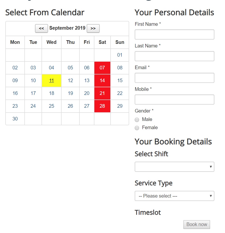 Single checkout for calendar booking layout