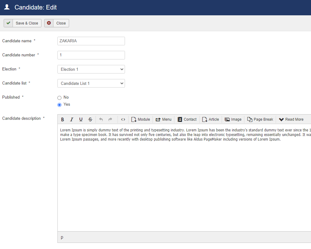 Add/Edit candidate