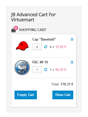 Plain view of products in cart
