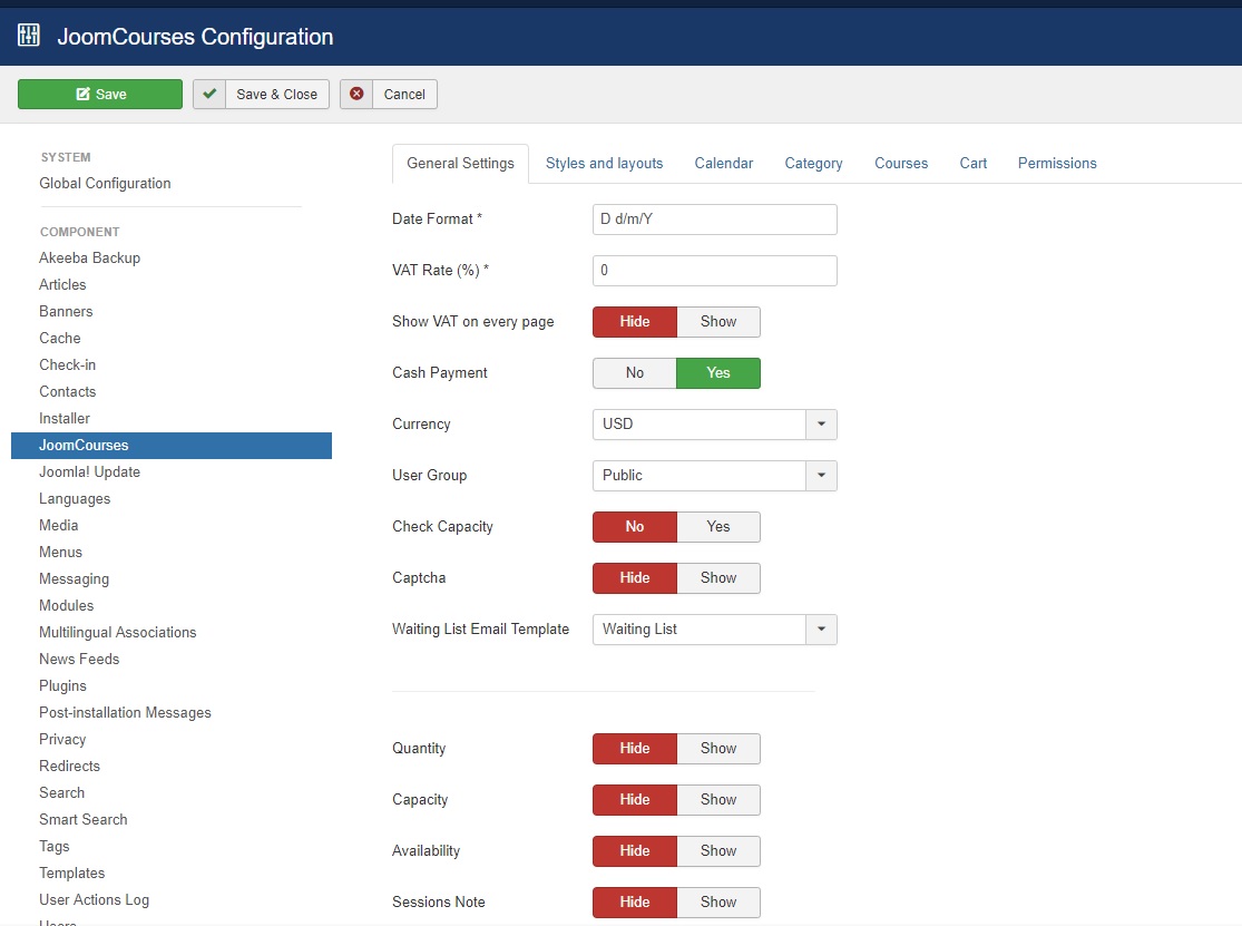 configuration joomcourses