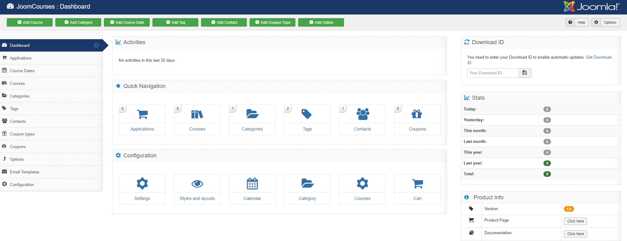 dashboard joomcourses