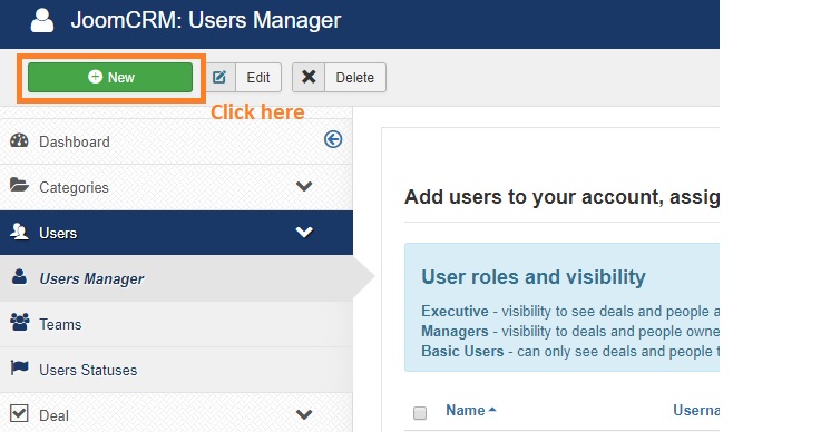 Add New User to JoomCRM