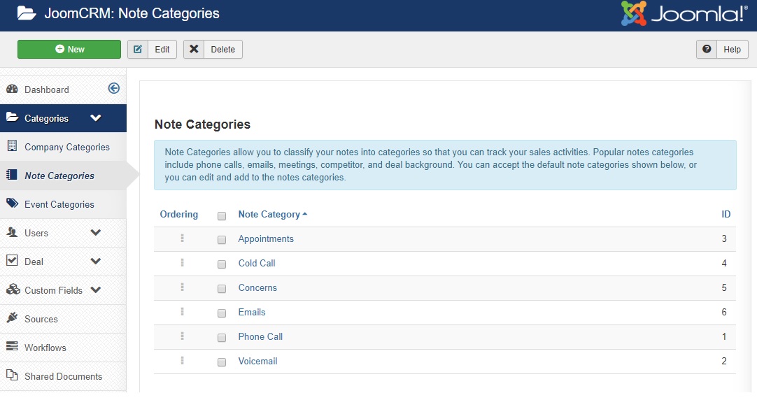 Note Categories