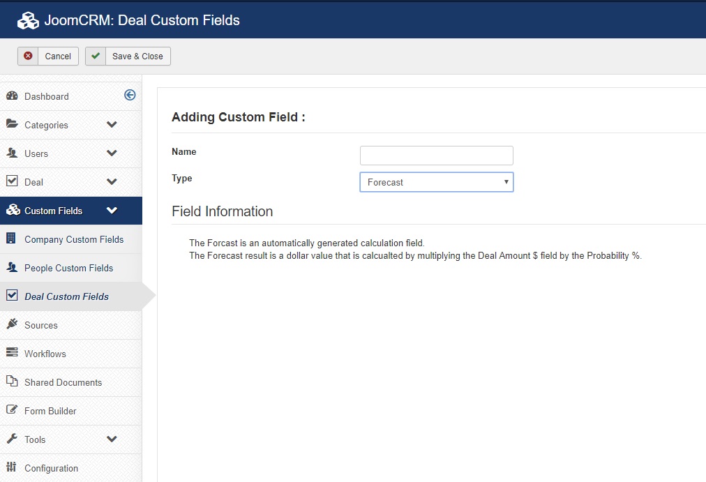 Deal custom field