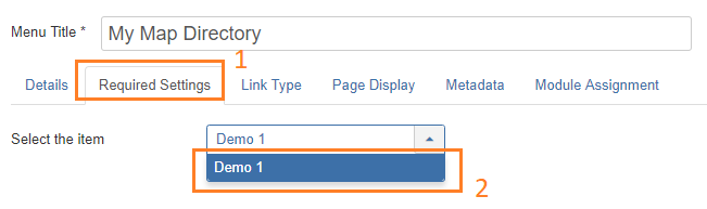joommap add new menu item select map