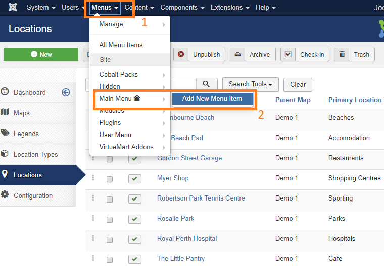 joommap add new menu item