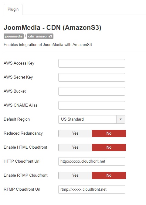 Setup Amazon S3 plugin Joommedia