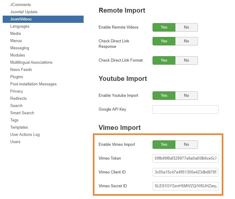 Enable vimeo import in JoomVideos